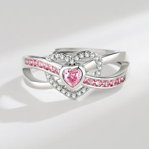 New Pink Loving Heart Zircon Ring Women's High Sense Women's Jewelry