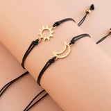 Sun & Moon Friendship Bracelets - Adjustable Black  Cord With Gold Sun And Silver Moon Charms