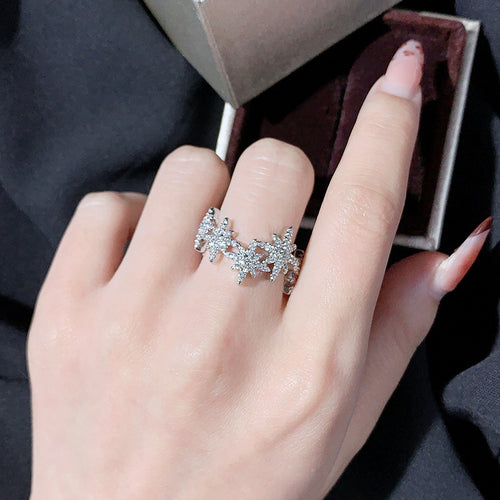 Light Luxury Full Diamond Six-pointed Star Niche Design Ring