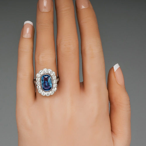 Luxury Colored Gems Ring Inlaid Sea Blue Women's