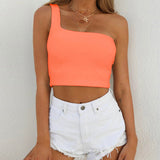 Summer Sexy One-shoulder Vest Crop Top Sleeveless T-Shirt Tank Tops Women Clothing