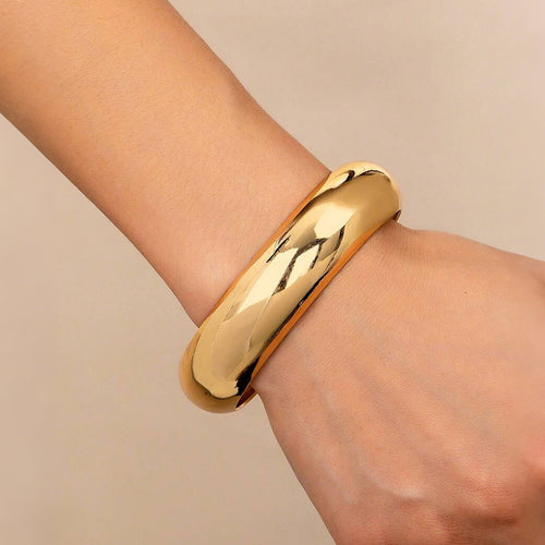 1pcs Fashionable And Personalized Smooth Copper Plated 18k Bracelet, Suitable For Daily Wear During Festivals And Gatherings