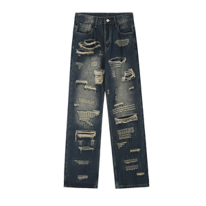 Ripped Denim Straight-leg Trousers Men