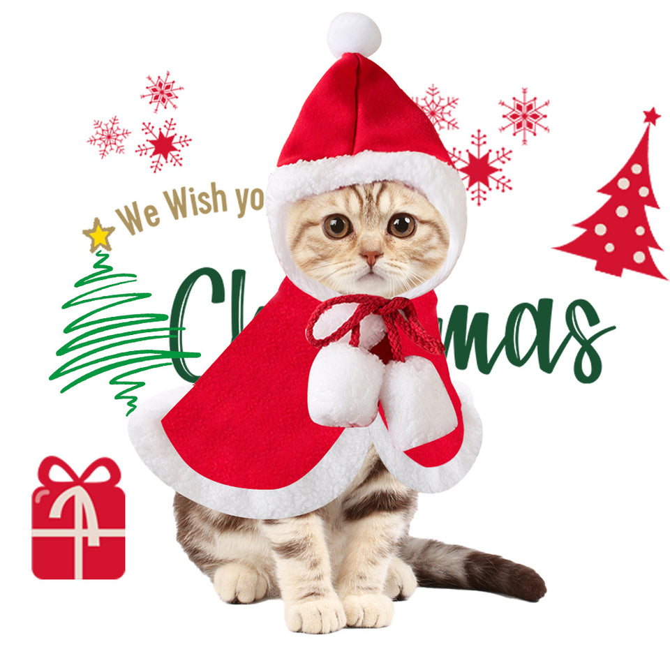 Cat Christmas Outfits, Dog Cat Santa Claus Outfit, Soft And Thick Xmas Cape With Hat, Christmas Cat Dog Costume Pet Cape, Cat Christmas Costumes For Cats, Medium Cat Cape For Cats