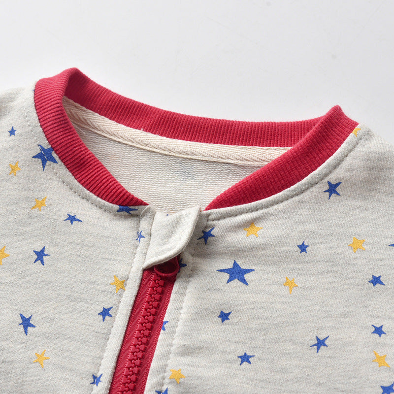 Baseball Uniform Cotton Star Print Casual Clothes Jacket Children Sportswear Suit