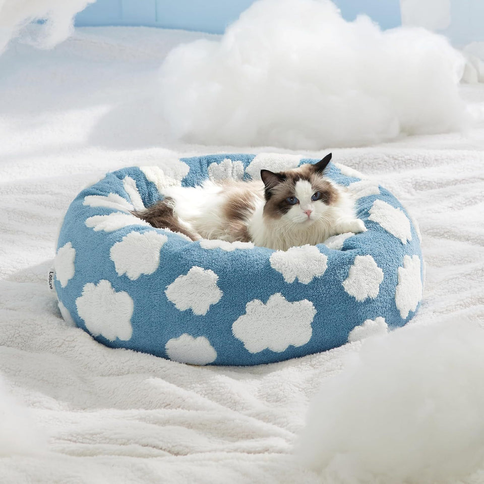 Lesure Cat Beds For Indoor Cats - Round Cat Bed Donut Small Dog Bed Calming Pet Beds, Cute Modern Beds With Jacquard Shaggy Plush & Anti Slip Bottom