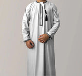 Solid Color Round Neck Embroidered Thick Tassel Oman Gowns Saudi Arabia Men