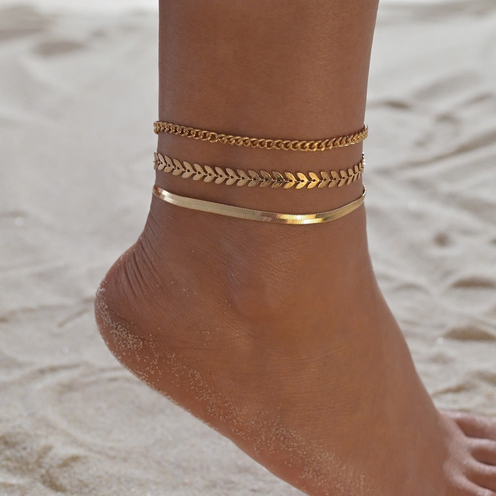 Personalized Retro Metal Texture Chain Leaves Anklets