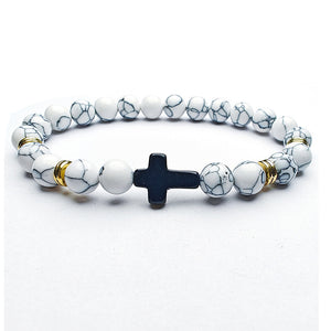 Creative 8mm Natural Stone Bead Cross Bracelet