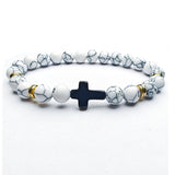 Creative 8mm Natural Stone Bead Cross Bracelet