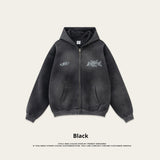 Retro Fashion Brand Dirty Dyed Distressed Oversize Loose Fleece Zipper Sweater