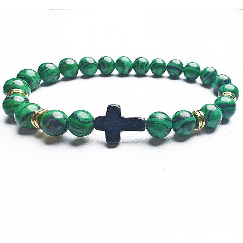 Creative 8mm Natural Stone Bead Cross Bracelet