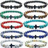 Creative 8mm Natural Stone Bead Cross Bracelet