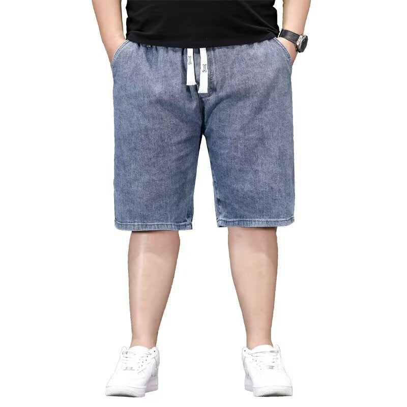Summer Thin Plus Size Elastic Waist Denim Shorts Men