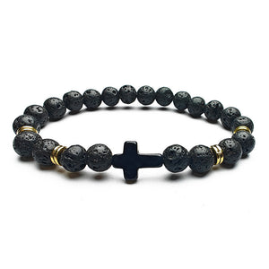 Creative 8mm Natural Stone Bead Cross Bracelet