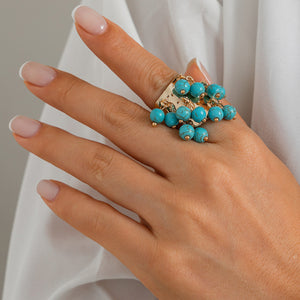 High Profile Retro Colorful Gemstone Pearl Tassel Ring For Women