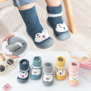 Baby Toddler Autumn And Winter Fleece-lined Children Sock Sneakers Infant Soft Bottom Floor Shoes