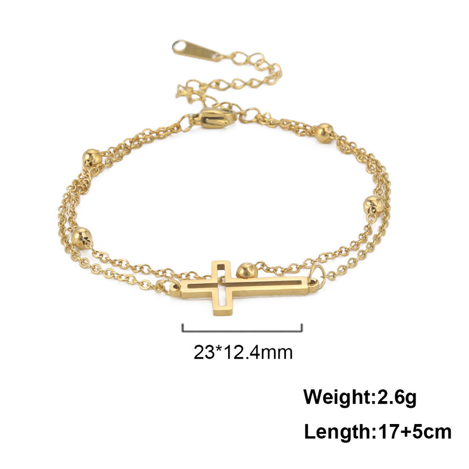 Simple Fashion Personality Vintage Cross Double Layer Twin Bracelet